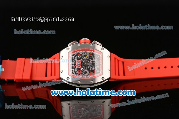 Richard Mille Felipe Massa Flyback Chrono Swiss Valjoux 7750 Automatic Steel Case with Skeleton Dial Numeral Markers and Red Rubber Bracelet - Click Image to Close